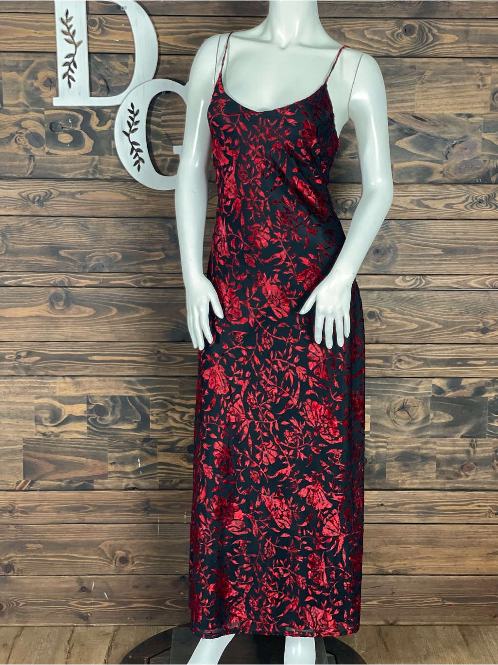 Vintage Floral Velvet Burnout Slip Maxi Elegant Evening Dress Low Open Back